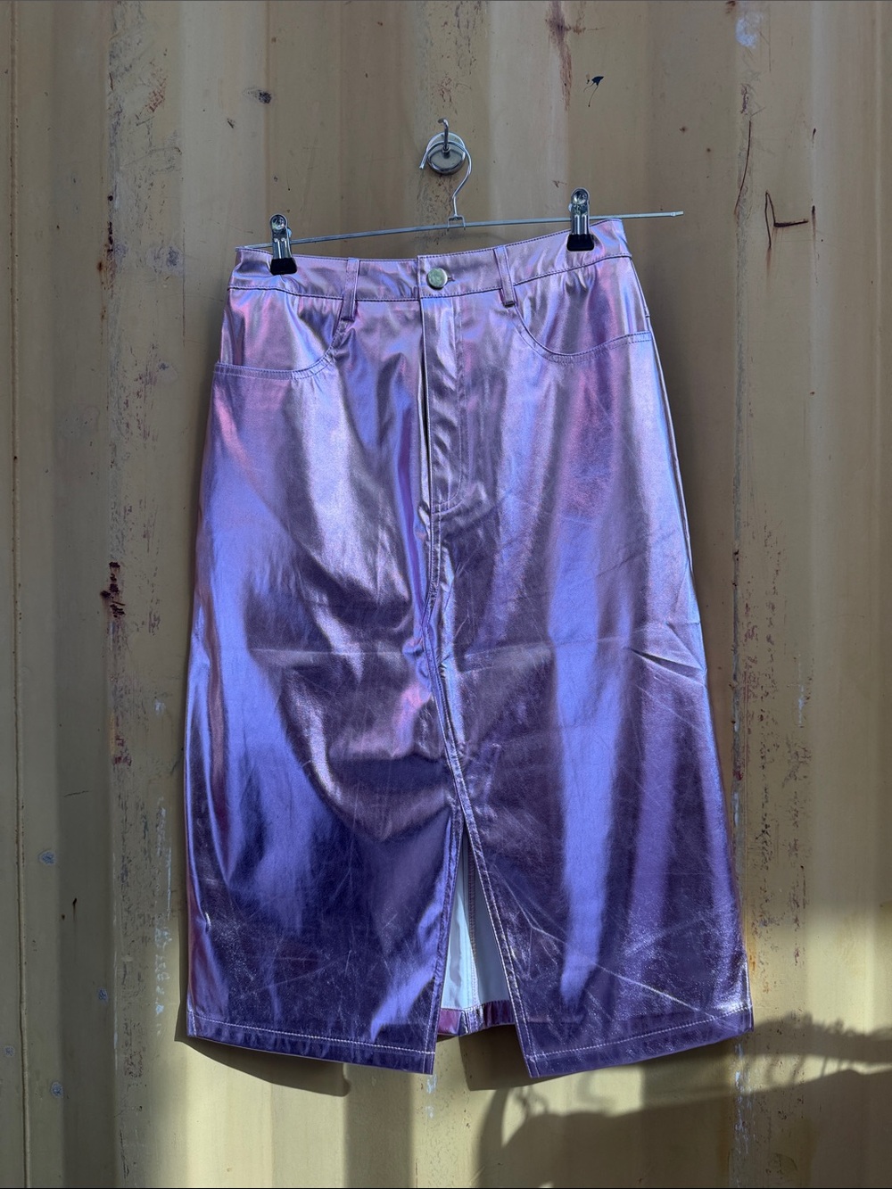 Iridescent Pink Metallic Pencil Skirt